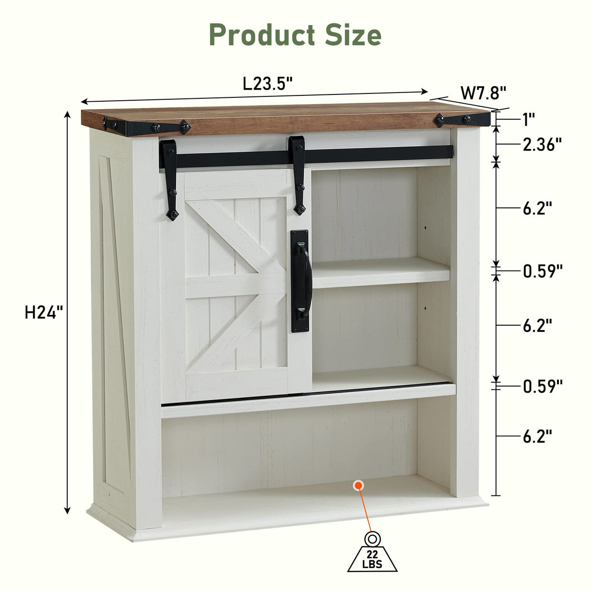 OKD Bathroom Wall Cabinet, Farmhouse Medicine Cabinet with Sliding Barn Door & Adjustable Shelves, Storage Cabinet Wall Mounted for Bathroom, Kitchen, Rustic Oak with Antique White OKD