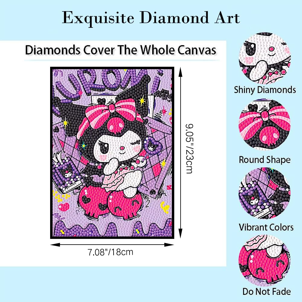 PERFECTSIGHT Cute 5D Diamond Art Kits with Wooden Frame, Kawaii DIY Painting Art for Adults Teen, Diamond Arts and Crafts Sets, Big Gem Full Drill Diamond Dots for Home Wall Decor (Magic Kuro) PERFECTSIGHT