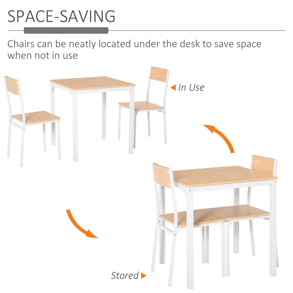 HOMCOM 3-Piece Wooden Square Dining Table Set with 1 Table and 2 Chairs and Sturdy Metal Frame for Small Space, White HOMCOM
