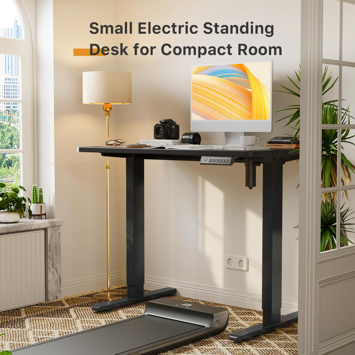 JOY worker Small Electric Standing Desk, 35" x 20" Whole Piece Height Adjustable Desk with Memory Controller, Black Sit to Stand Desk Workstation for Home Office JOY worker