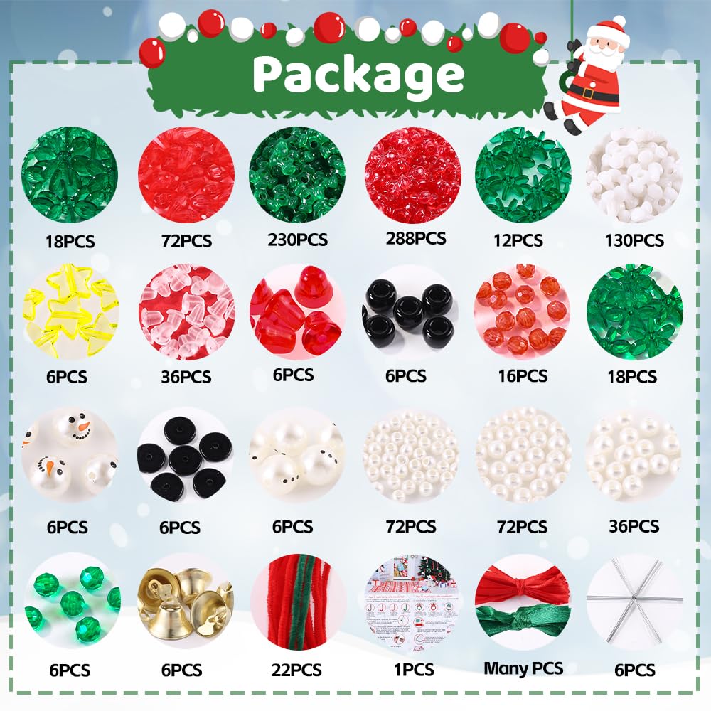 Vellibring 36 Set Christmas Beaded Crafts Ornament Beading Kit Mini Christmas Tree Classic Plastic Hanging Decor DIY Accessories for Xmas Tree Decorations Holiday Prensent Party Supplies Vellibring