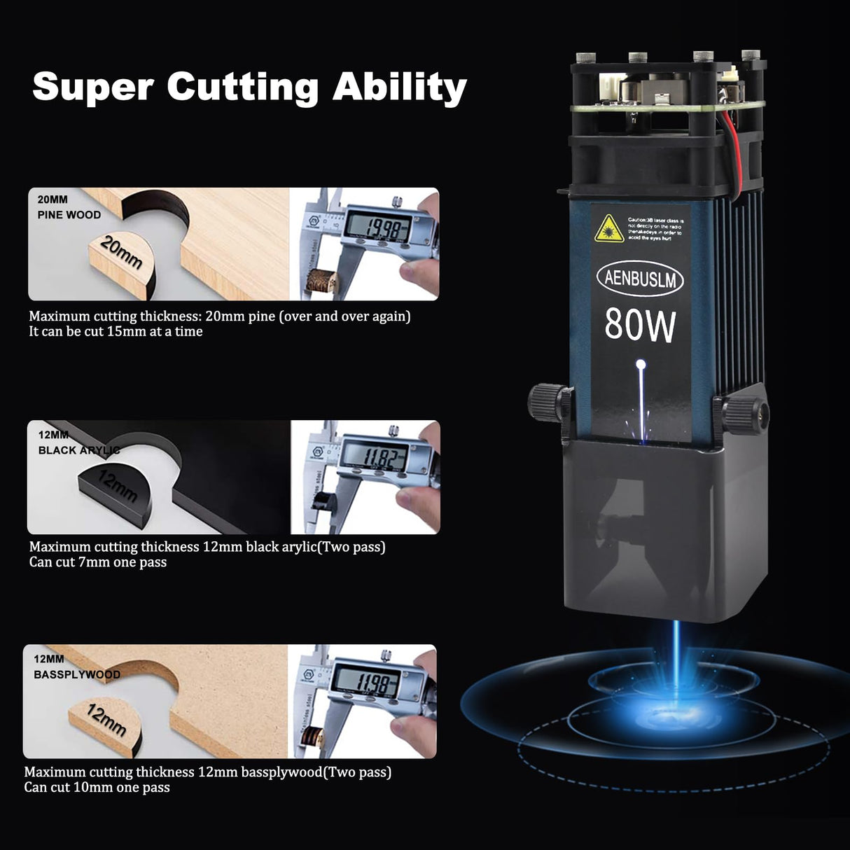 AENBUSLM 80W Laser Module,10W Output PowerLaser Engraving Cutting Module for Wood,Compressed Spot CNC Carving DIY Laser Master for Laser Cutter & Laser Engraver Machine - Laser Class:lV (24V) AENBUSLM