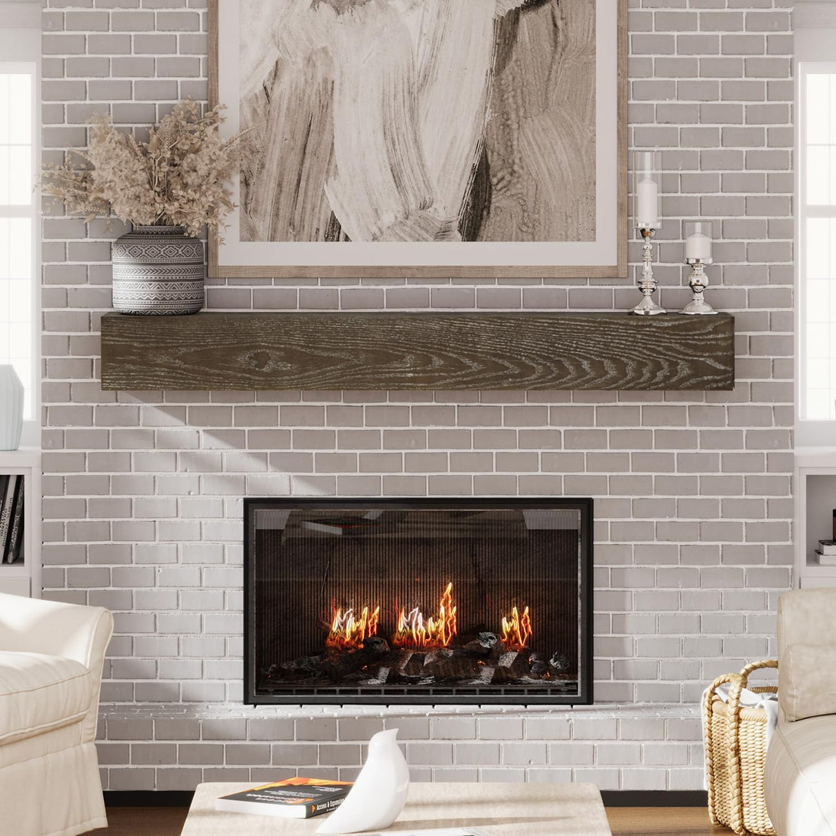 Weyderk Fireplace Mantel Shelf 60 Inches - Wood Mantel with Invisible Heavy Duty Wood Bracket - Wall Mounted Farmhouse Faux Fireplace Mantel for Over Fireplace - 60 Inch Floating Shelf, Greyish Brown Weyderk