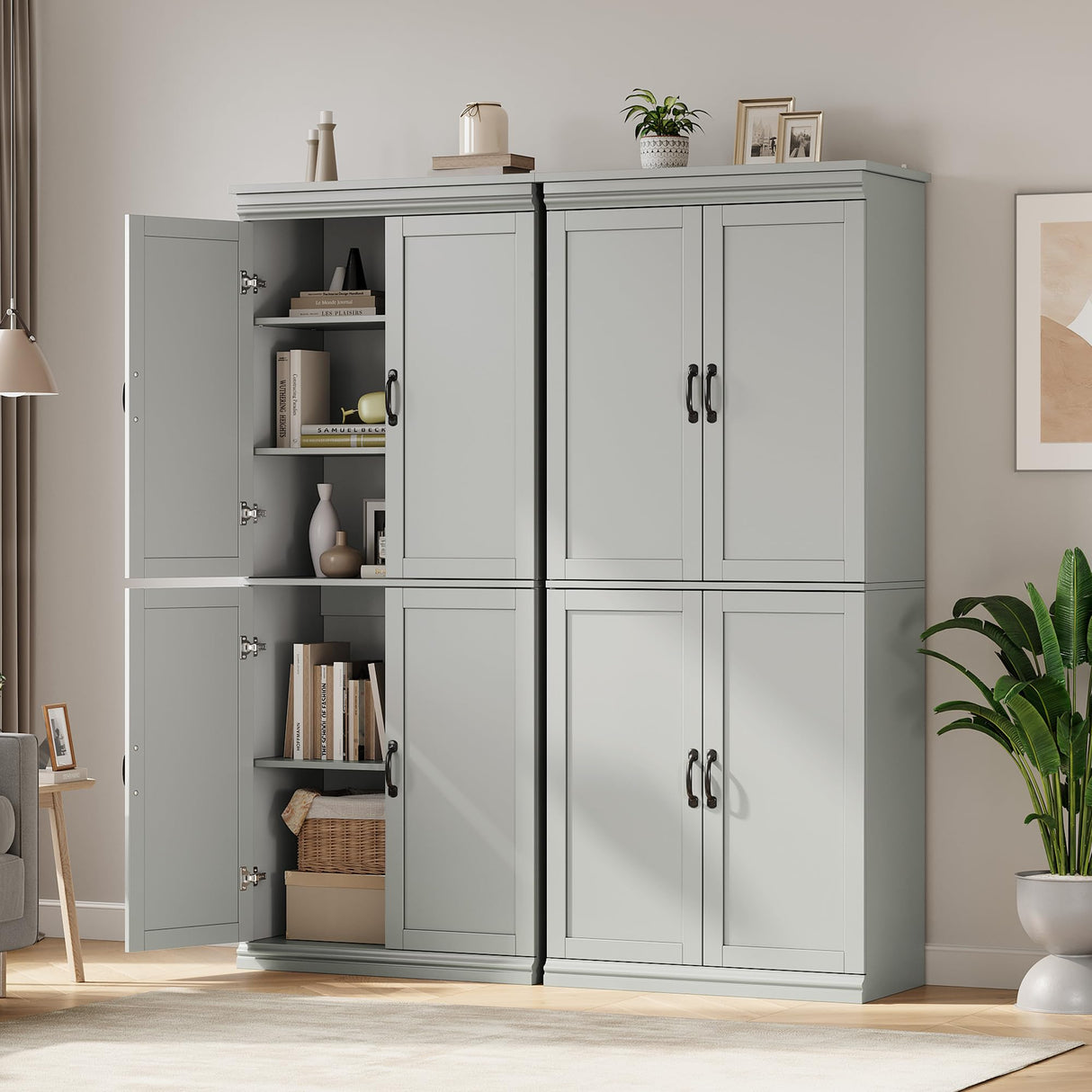 GarveeHome Pantry Cabinet, Freestanding Kitchen Pantry Storage Cabinet,70" Cupboard, Tall Storage Cabinet with Doors and Adjustable Shelves, for Bathroom, Dining Room, Living Room, Gray GarveeHome