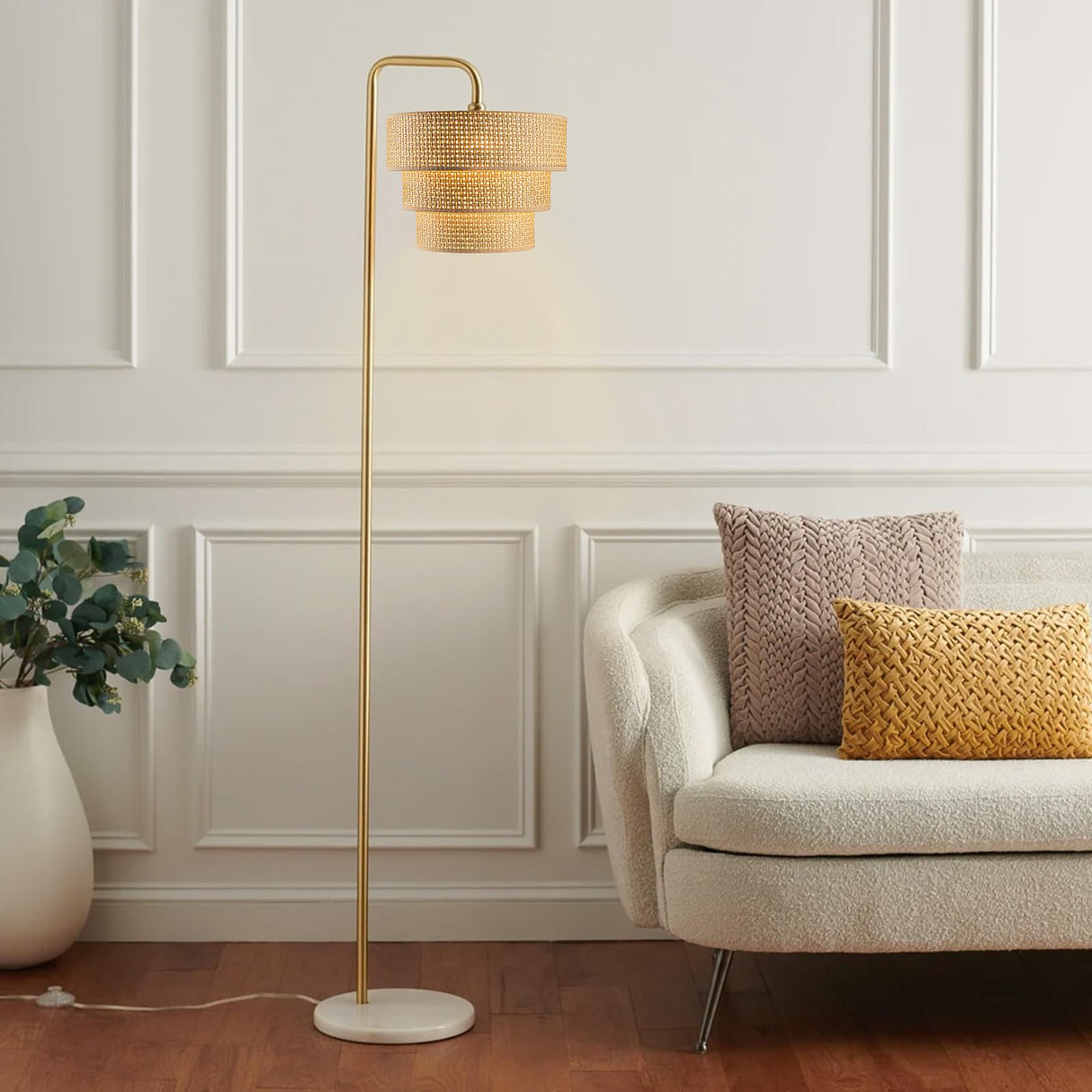 Mateyrie Rattan Lamp Shades for Floor Lamps Pendant Light Hanging Lamp Replacement, 3-Tier Drum Lamp Shade with Rattan Woven for Living Room Dining Hall Way Bedroom (Khaki) Mateyrie