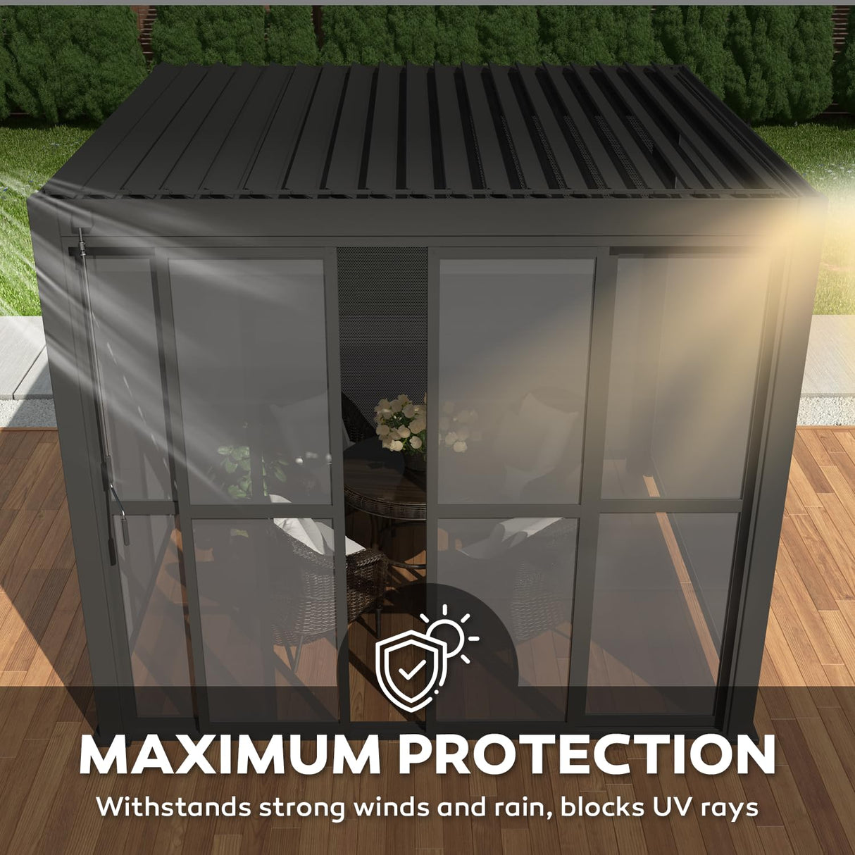 Mirador Accessory - 10' Sliding PC Door with Handle for Pergola 111 Series, 4-Piece Detachable Moveable Door, Easy Install Windproof UV-Resistant, Charcoal, not pergola MIRADOR