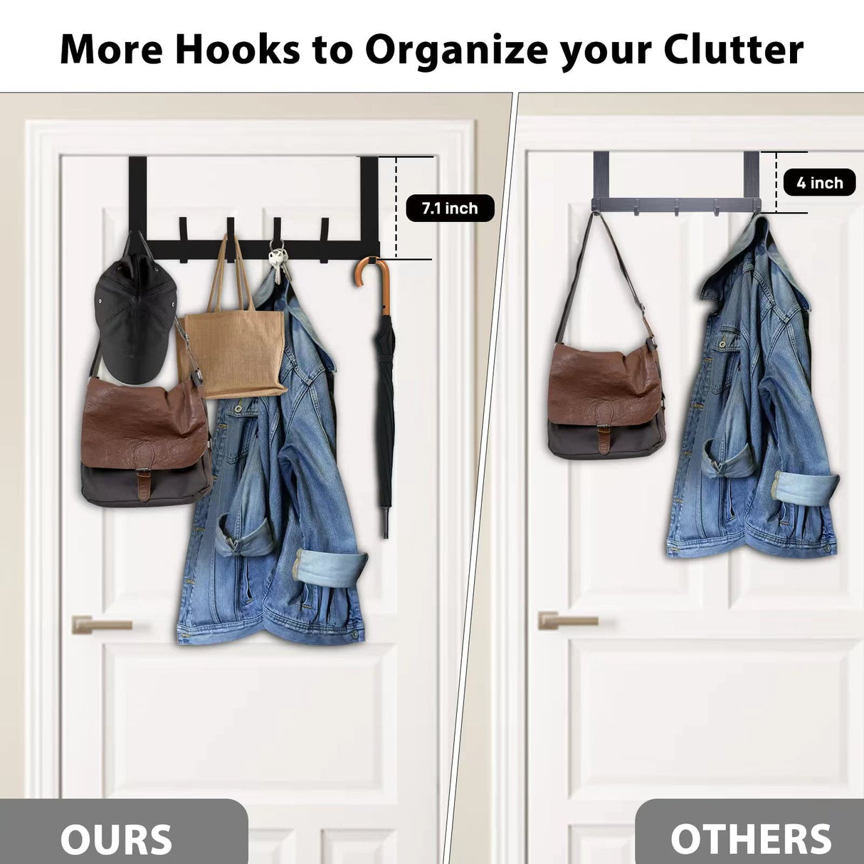 Over The Door Hooks, Door Hanger Hooks for Hanging, Over The Door Towel Racks for Bathroom with 12 Coat Hooks, Over The Door Hanger, Coat Rack Hat Rack Over The Door Organizer Optish