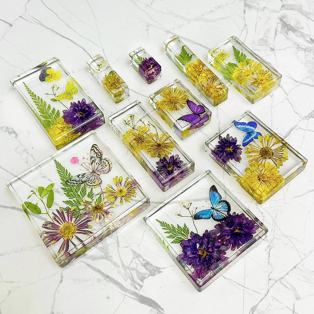 RESINWORLD Upgraded 10 Sizes Epoxy Resin Molds Silicone Kit, Square Rectangle Silicone Molds for Resin, Soap, Candles, Specimen, Dried Flower ResinWorld