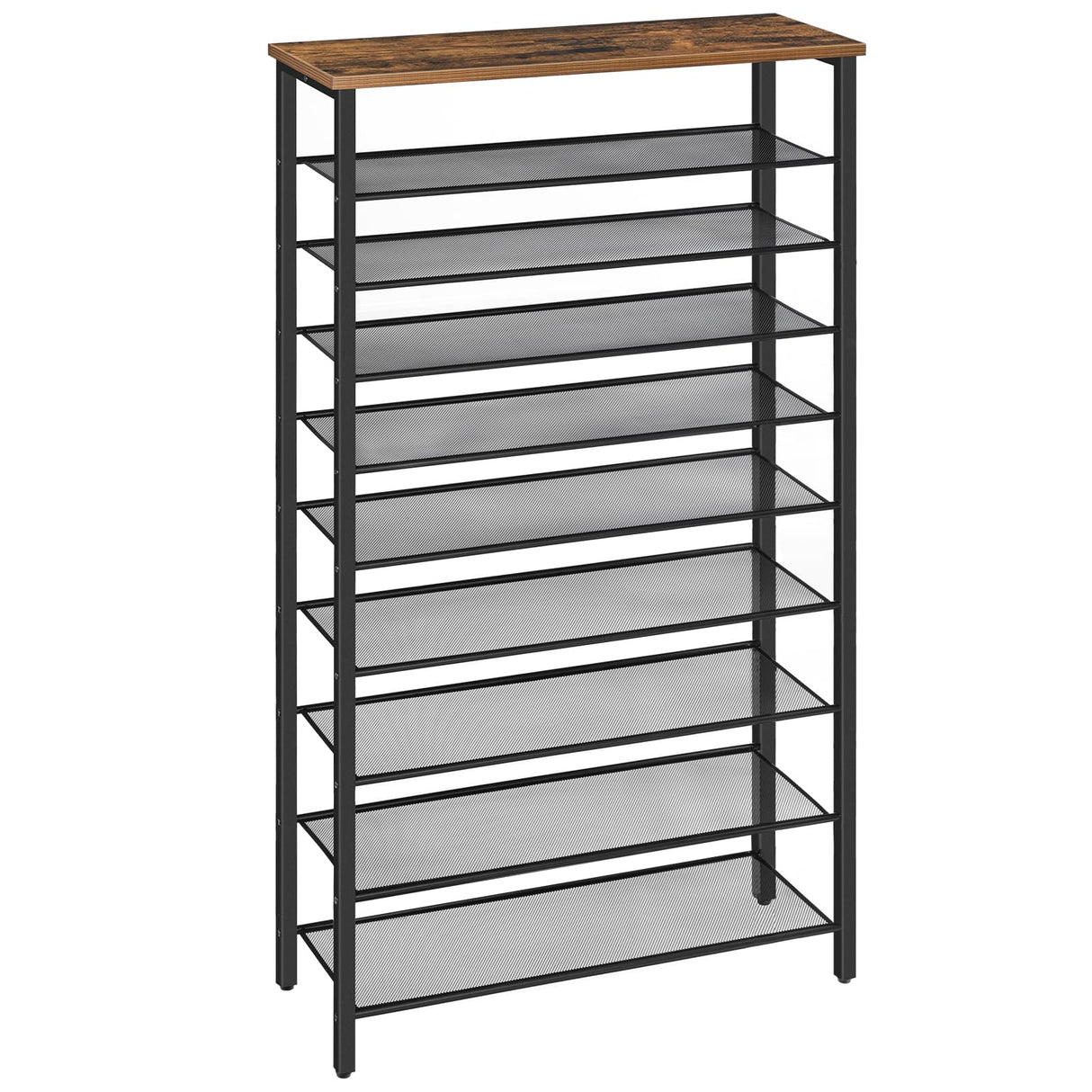 MAHANCRIS 10-Tier Shoe Rack, Shoe Organizer for Entryway, Large Capacity Shoe Shelf, for 36-40 Pairs of Shoes, Stable Sturdy, Shoe Storage with 9 Metal Mesh Shelves, Rustic Brown SRHR1101Z MAHANCRIS