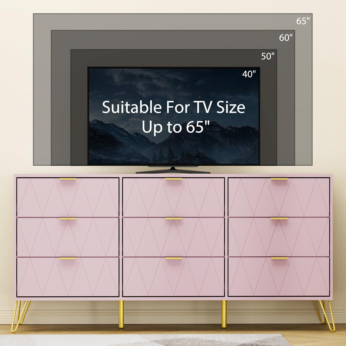 Anbuy 9 Drawer Dresser and Night stand Sets for Bedroom, Two Drawers Nightstand Set of 2 & 9 Drawer Dresser Combo 3 Pieces (Pink) Anbuy