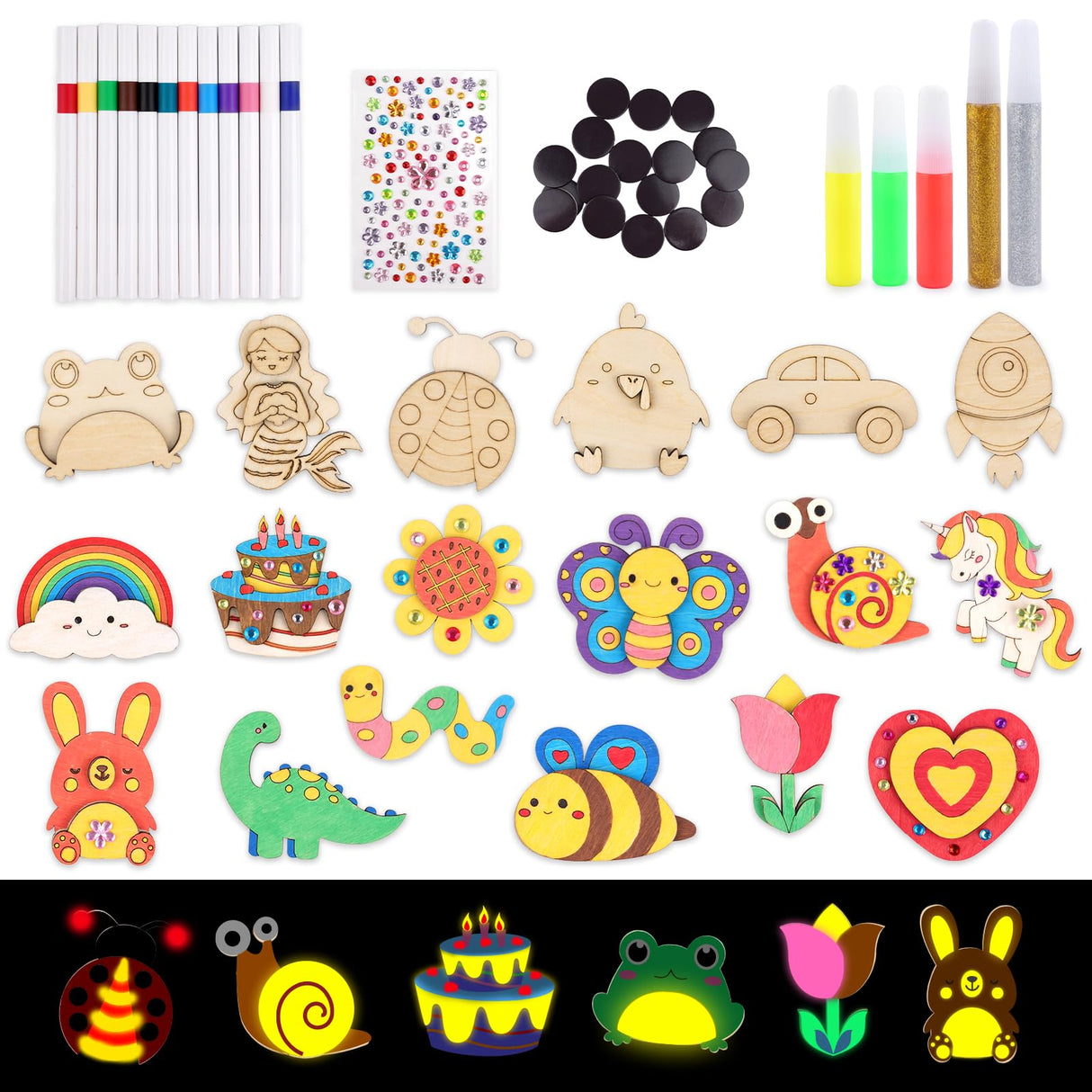 GEWUJATOP 18 Wooden Magnet Set,Wooden Art Craft Supplies Painting Kit for Kids,Easter Basket Stuffers,Classroom Exchange Gift for Boys Girls,Party Favors Crafts Birthday Gifts for Kids GEWUJATOP