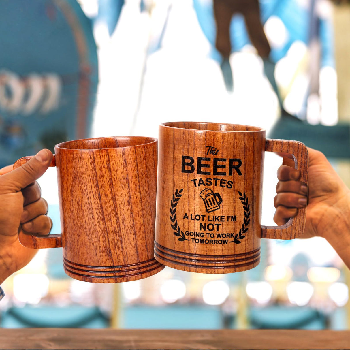 Funny Beer Lover Gift for Men Women Boyfriend Dad Husband Brother Large Wooden Beer Mug Gag Retirement Gifts for Coworkers Friend Man Mug Gift Wood Beer Stein Cool Retired Gifts Tankard Viking Mug Ayiaren