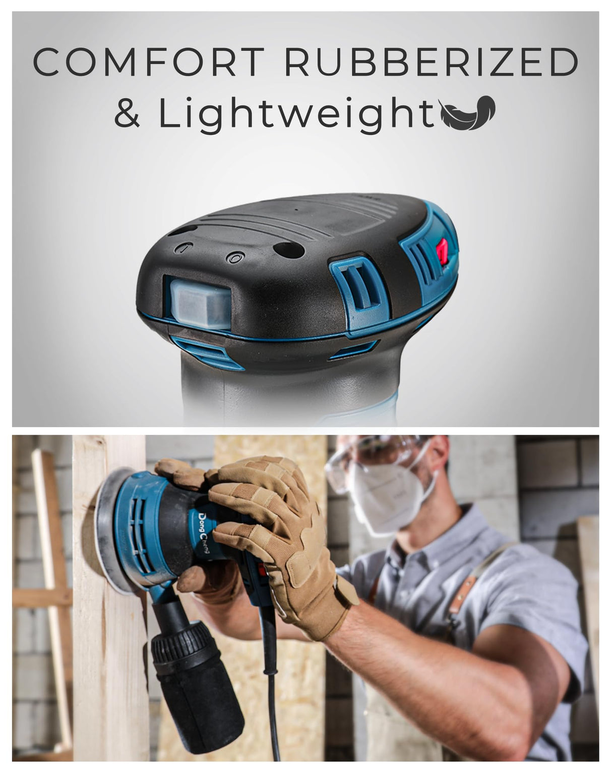 DongCheng 5” Random Orbital Sander, 3.0 Amp 12000OPM, 6 Variable Speed Electric Sander Kit with 10pcs Sandpapers & detachable Dust Collector, for Woodworking/Sanding/Polishing Dong Cheng