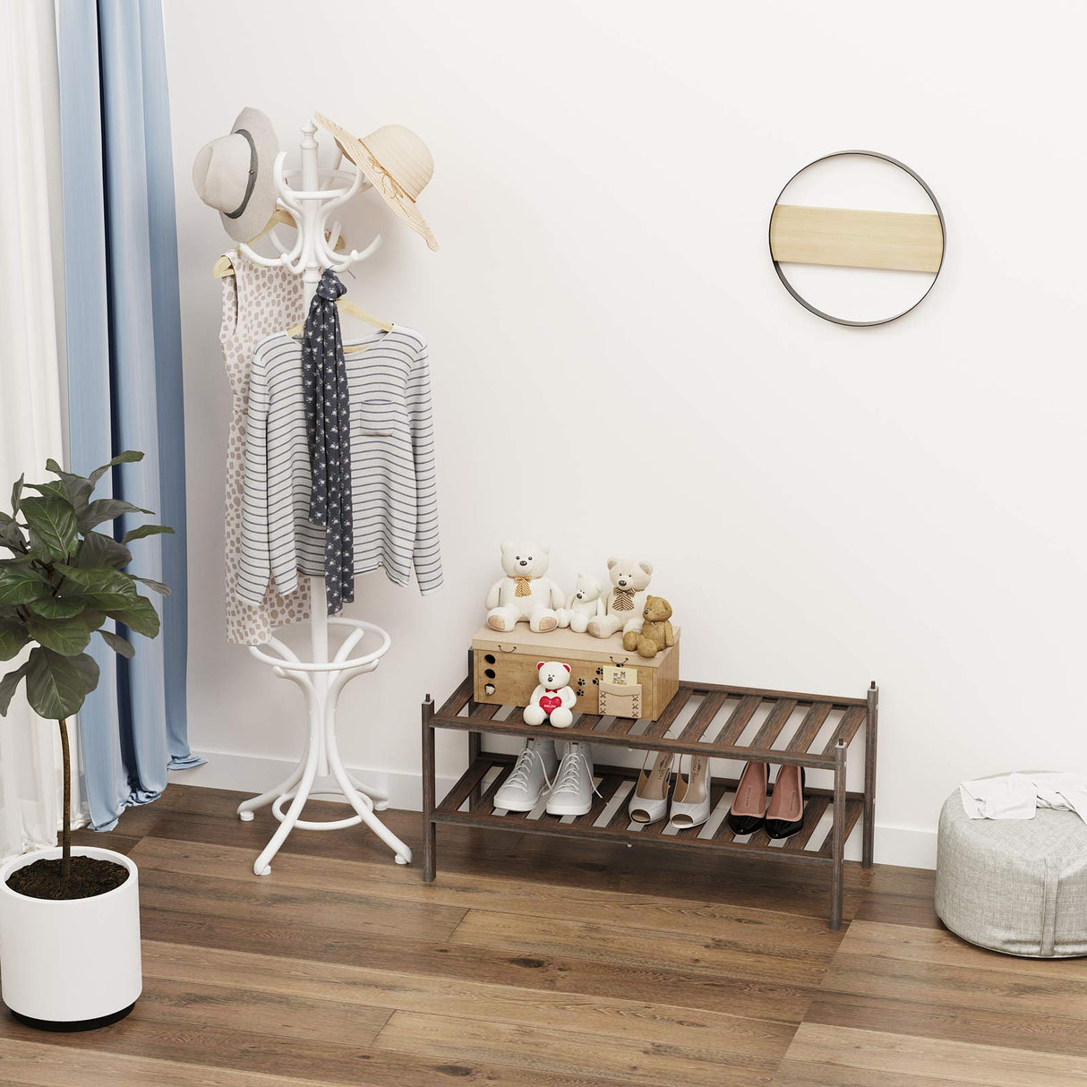 Dranixly Bamboo 2-Tier Shoe Rack Stackable Shoe Shelf Storage Organizer for Entryway, Hallway and Closet, 27.2"x11"x13.2" (Mocha) Dranixly