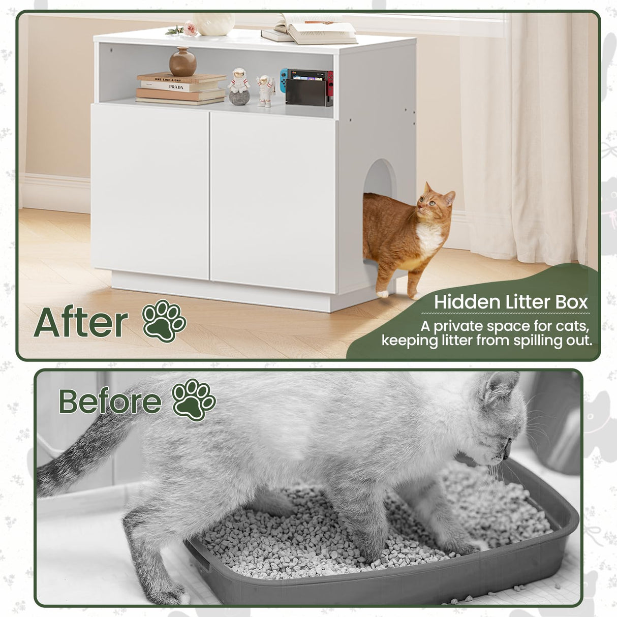CHOEZON Cat Litter Box Enclosure, Litter Box Furniture Hidden, Versatile Litter Enclosure Furniture with 2 Doors and 1 Entrance, Indoor Cat House for Living Room, Bedroom, White MMW01WB CHOEZON