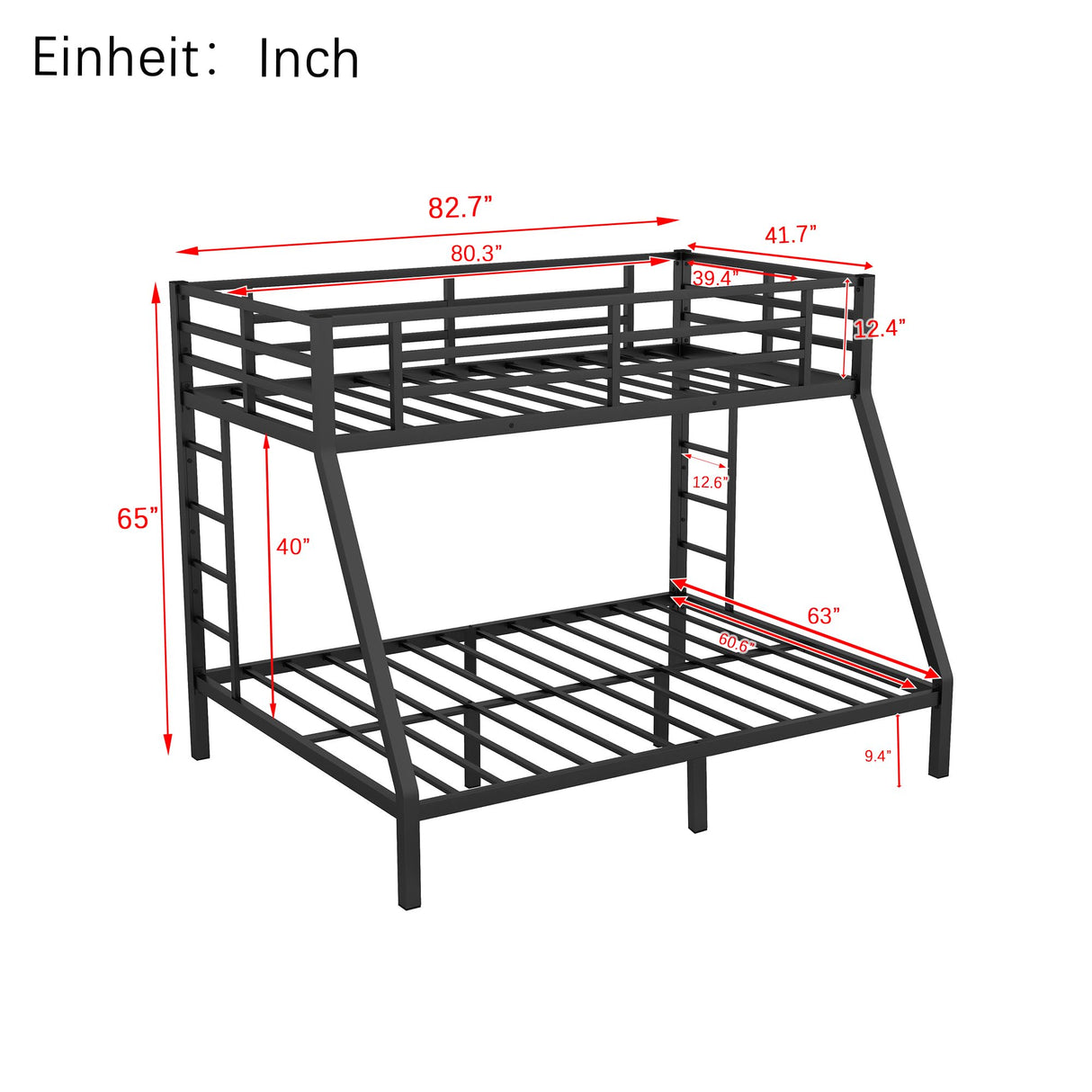 DNYN Twin XL Over Queen Bunk Bed for Kids Bedroom,Easy Assemble & No Box Spring Needed,Perfect for Dorm,Bedroom,Guest Room, Black DNYN