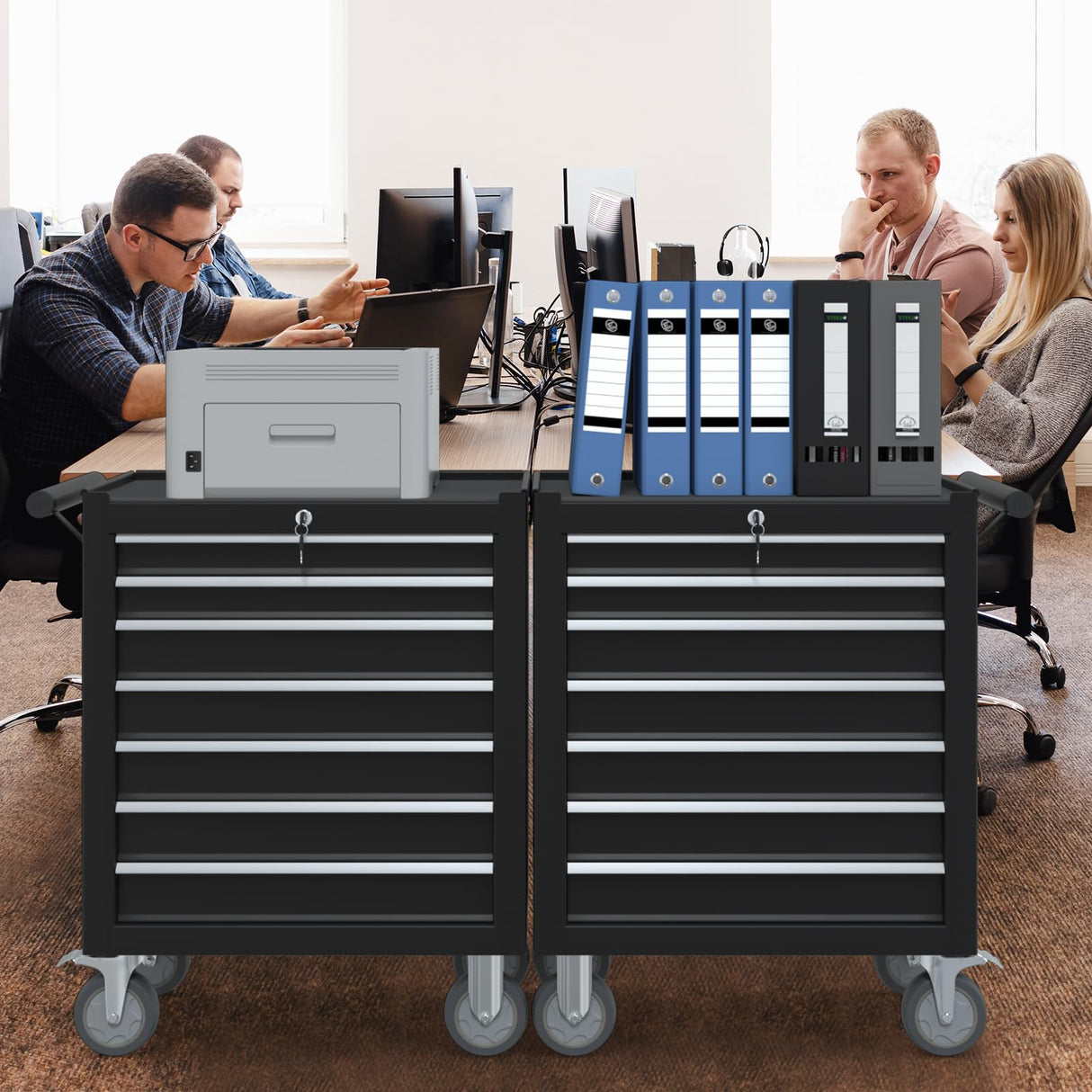 Granper High Capacity 7-Drawer Tool Chest with Wheels, Movable Rolling Tool Chest, Lockable Tool Box with Wheels, Heavy Duty Tool Cabinet for Workshop, Garage, Mechanics and Repair Room (Black) Granper