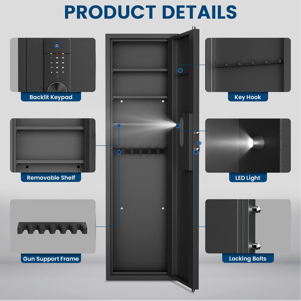 53.15" Tall Wall Safe Between the Studs 16" Centers, Hidden Wall Safes With Removable shelfs and Adjustable Gun Rack, Biometric Wall Gun Safe for Home Rifle, Cash, Jewelry, Documents - Black ZenithZest
