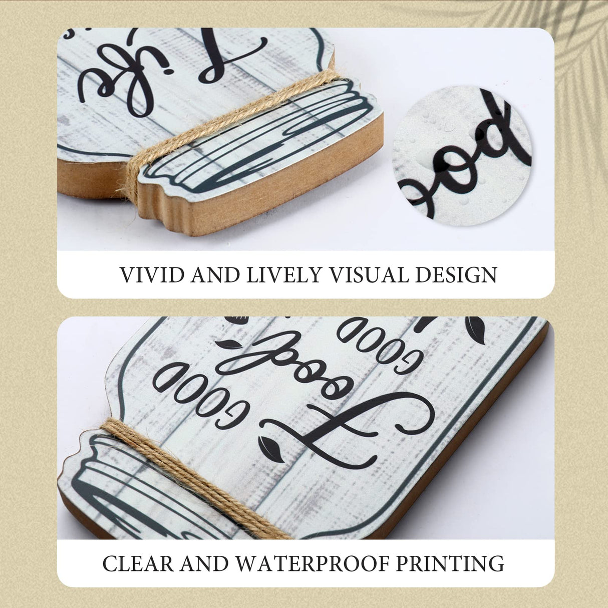 Bnesi Kitchen Wall Decor,Rustic Farmhouse Decorations,4 Pcs Mason Jar Wooden Rustic Kitchen Decor for Wall (beige) Bnesi