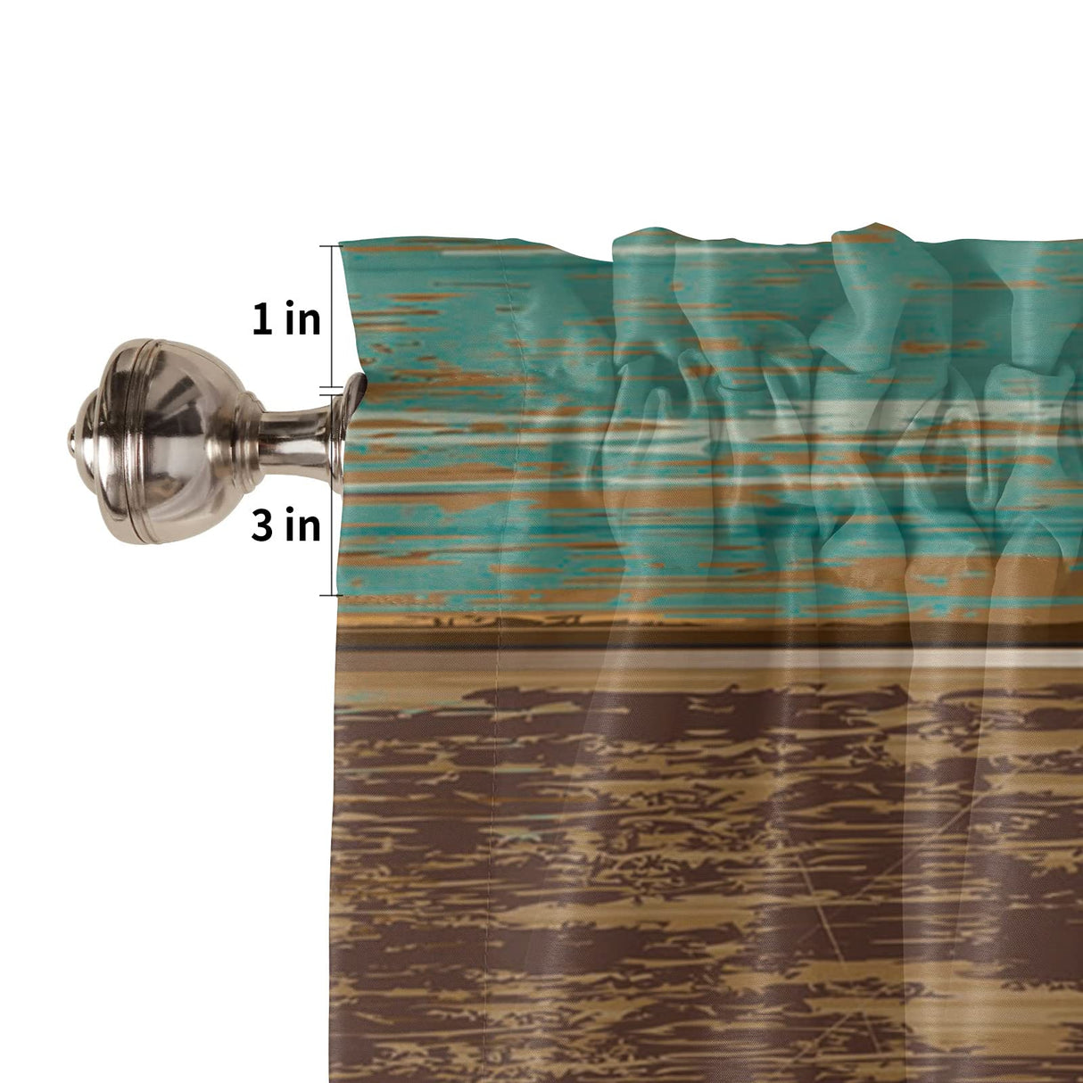 Rustic Farmhouse Valances Curtains for Kitchen Windows, Retro Wood Rod Pocket Curtain Toppers Teal Green Brown Country Short Curtains Treatments for Bedroom/Living Room/Bathroom,54" X 18"-1 Panel Vandarllin