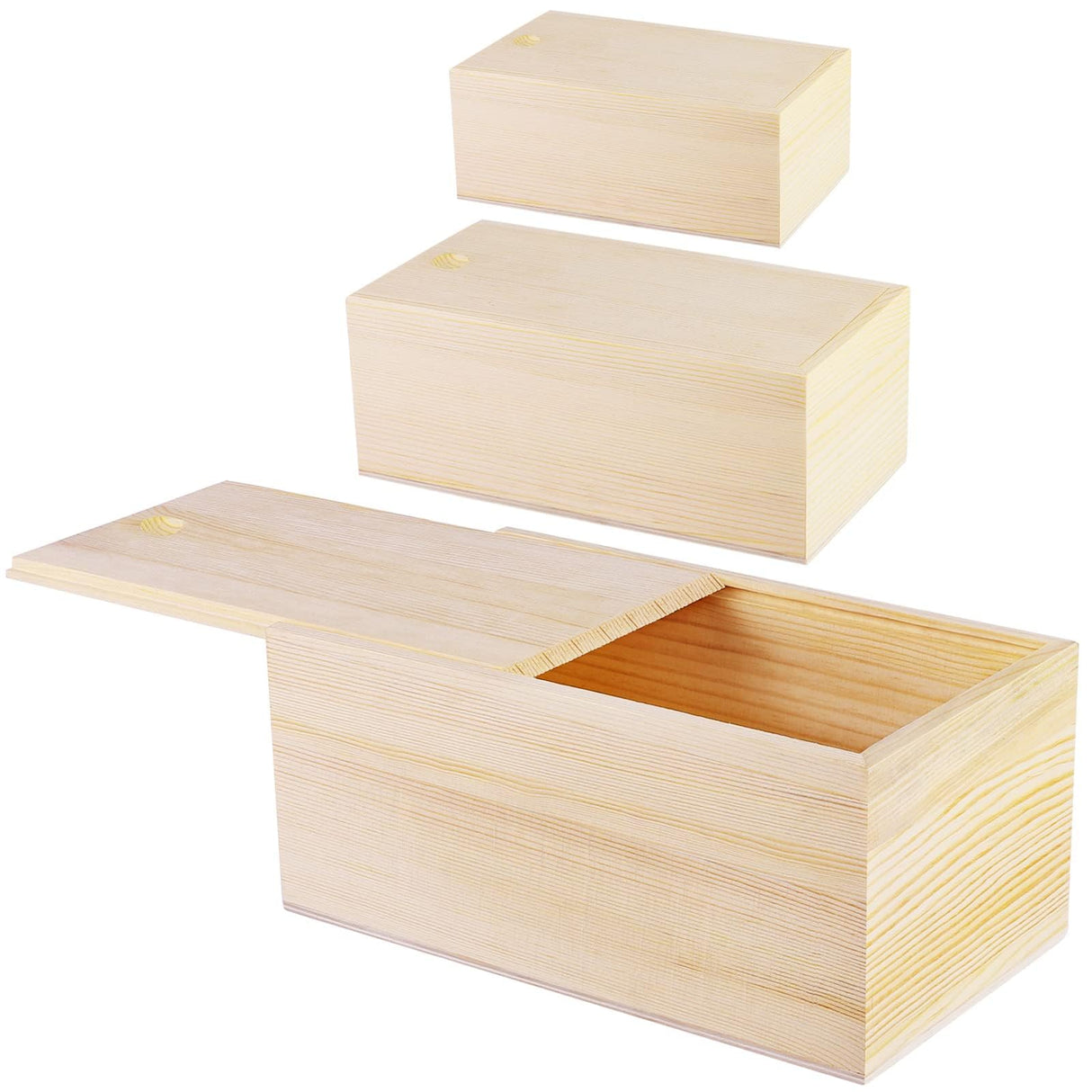 Aodaer 3 Pack Unfinished Wooden Box with Slide Lid, Blank Pine Wood Box Case Container Wood Jewelry Box for Storage, Arts, Crafts, Hobbies, Sewing, Keepsakes, Jewelry Aodaer