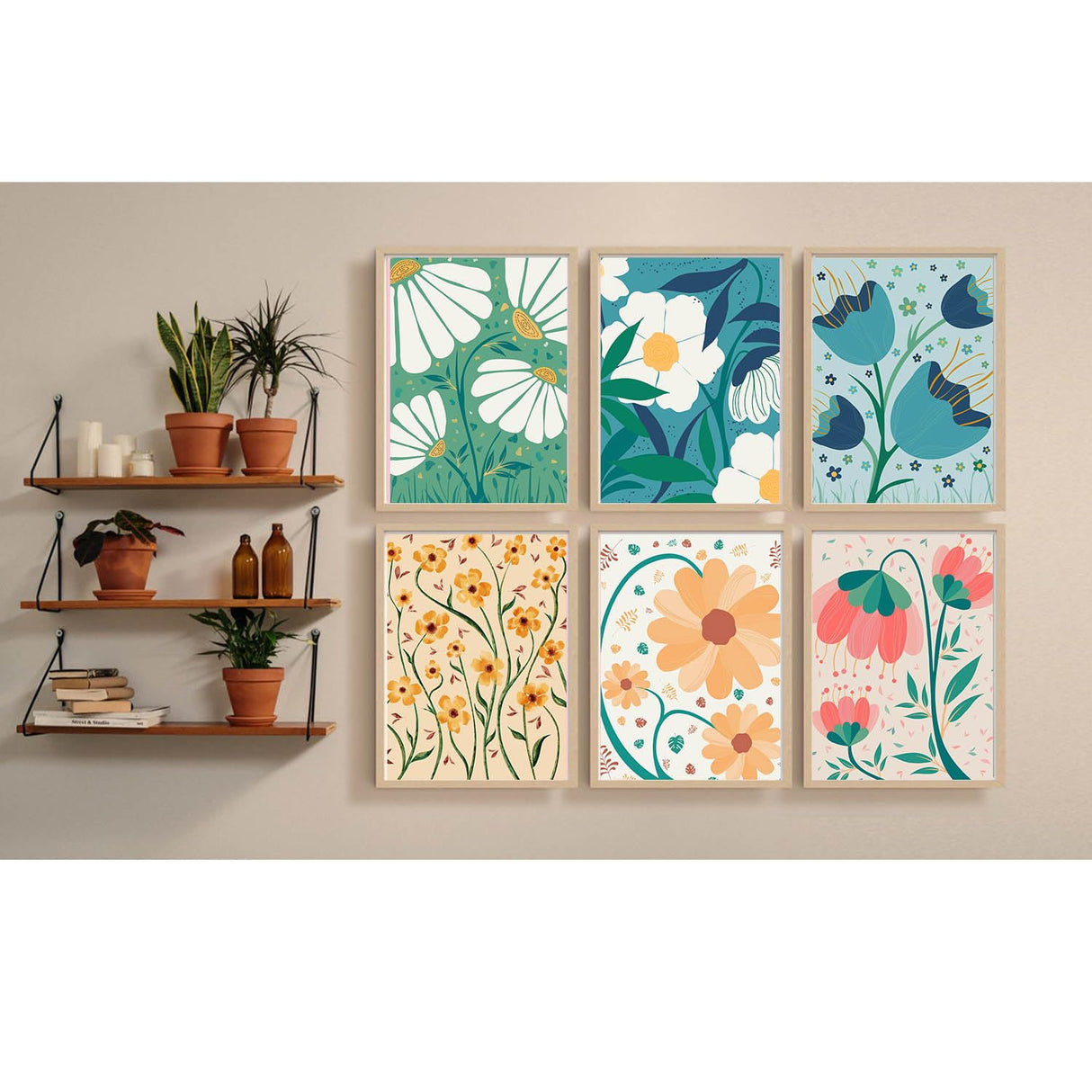 Baipisan 6 Packs Paint by Number for Adults Beginners,Flower Market Painting by Number Kits on Canvas Without Frame,Lanscape Craft Arts for Home Wall Decor Baipisan