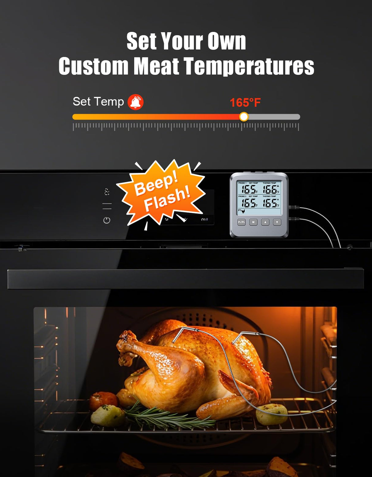 Vuwwey Dual Probe Meat Thermometer Digital for Cooking, Grilling & Smoking with Large LCD Backlight & Alarm, Kitchen Food Grill Thermometer, Smoker Accessories for BBQ, Oven, Oil Fry, Gifts for Men Vuwwey