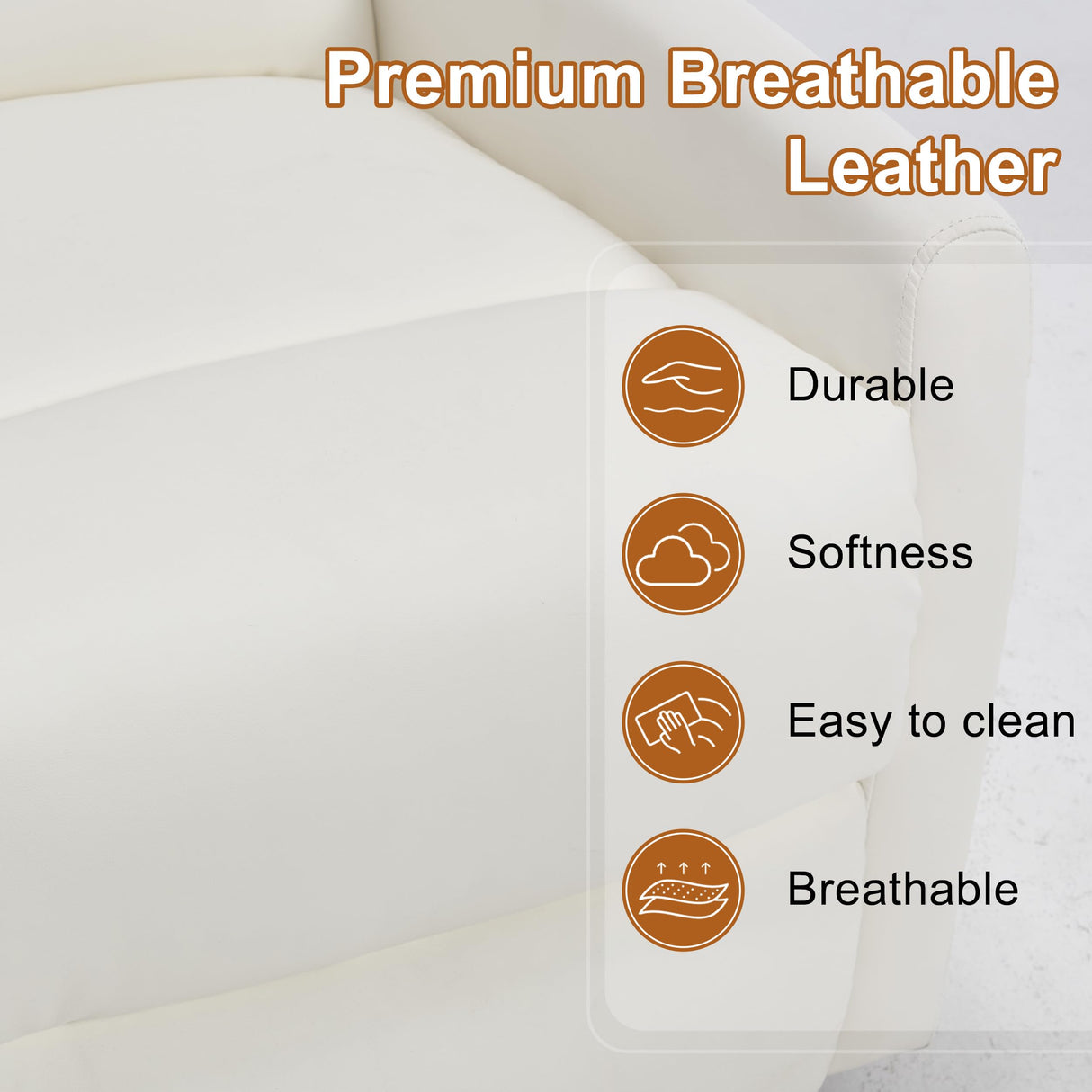 Manual Swivel Rocker Recliner Chair with Vibration Massage, Overstuffed Glider Chair with Lumbar Heat for Nursery, Living Room Reclining Sofa Chair, Faux Leather White Luxlen