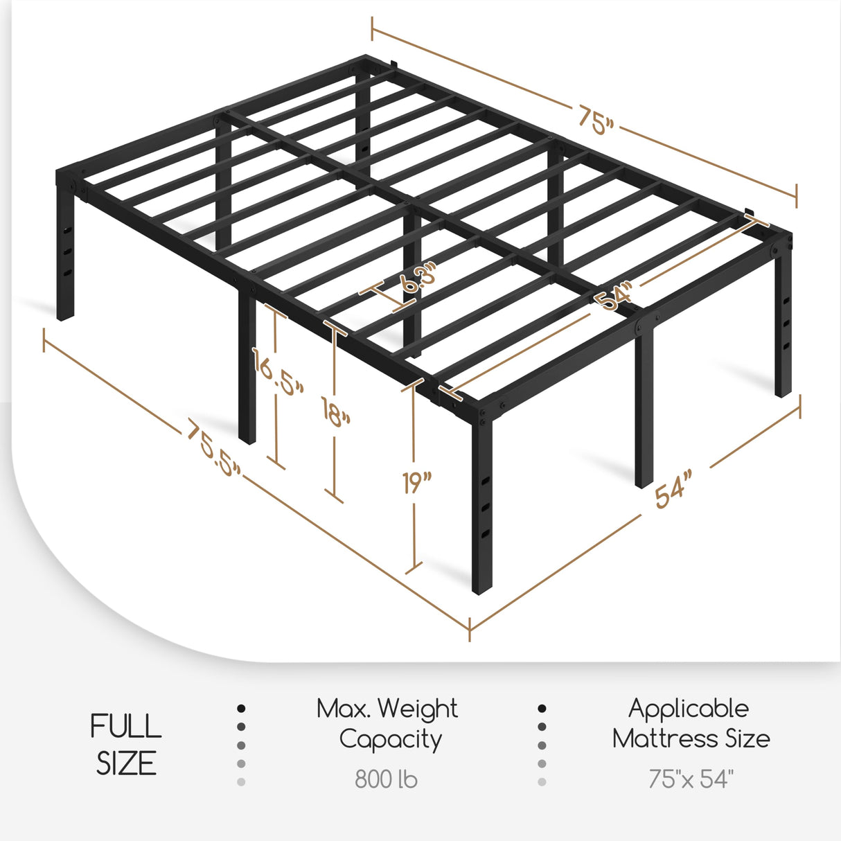 Yaheetech 18 Inch Full Bed Frames Heavy Duty Metal Platform Bed with Under Bed Storage, No Box Spring Needed, Easy Assembly, Sturdy Steel Slat Support, Black Yaheetech
