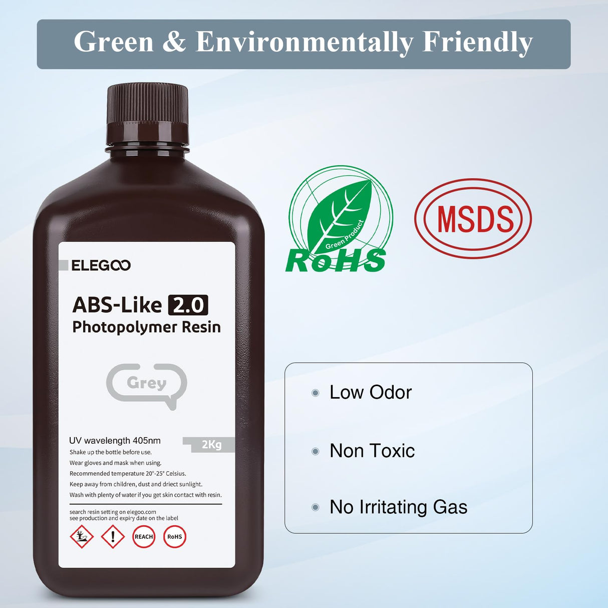 ELEGOO ABS-Like Resin 2.0 Photopolymer Resin UV Curing 405nm ABS 3D Resin for LCD 3D Printer Grey 2000G Deeplee