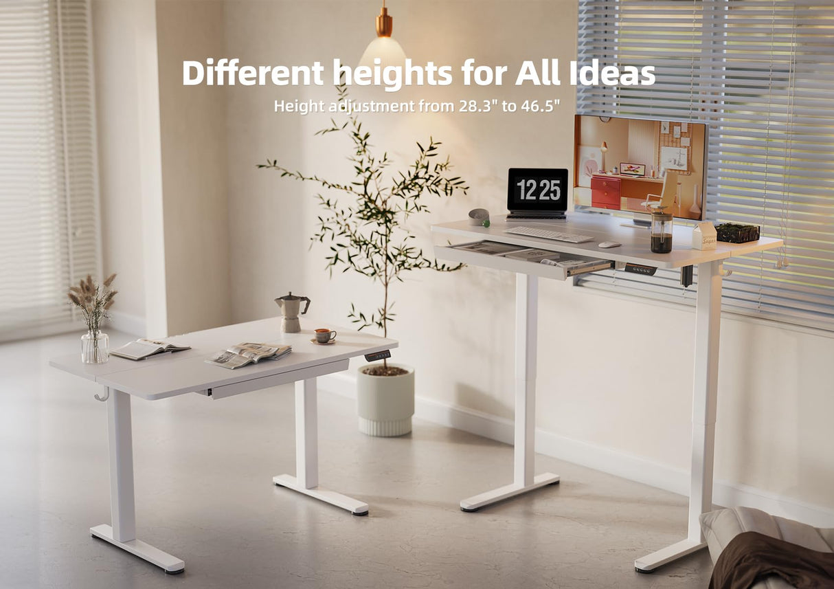 YDN Standing Desk with Drawers, 48 x 24 Inch White Standing Desks Electric Adjustable Height Desk for Computer Workstations, White YDN