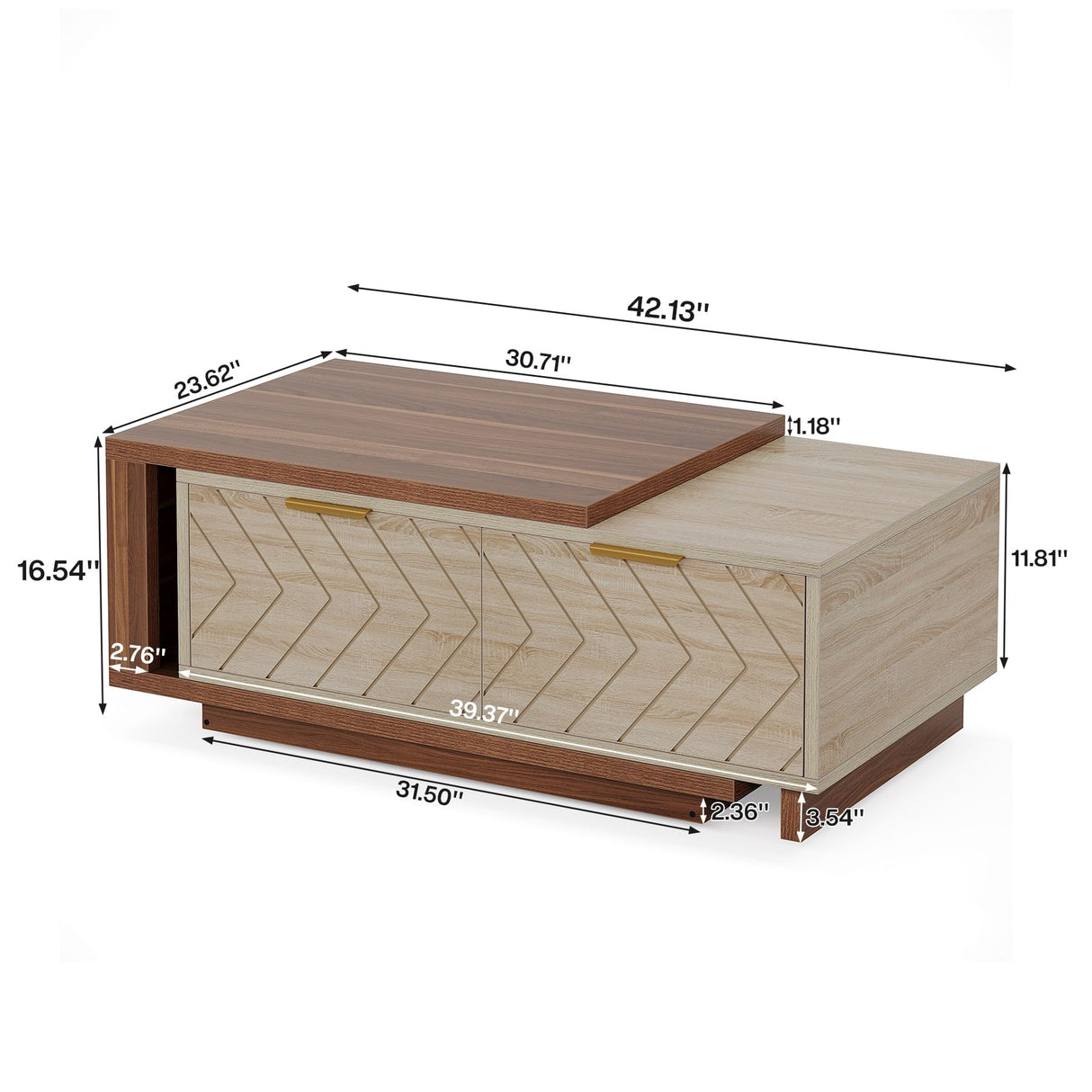 Tribesigns Extendable Coffee Table with 2 Storage Drawers, Dual-Tone Center Table with Sliding Tabletop, Multi-Functional Hidden Storage Wooden Rectangle Cocktail Table for Living Room (Walnut & Oak) Tribesigns