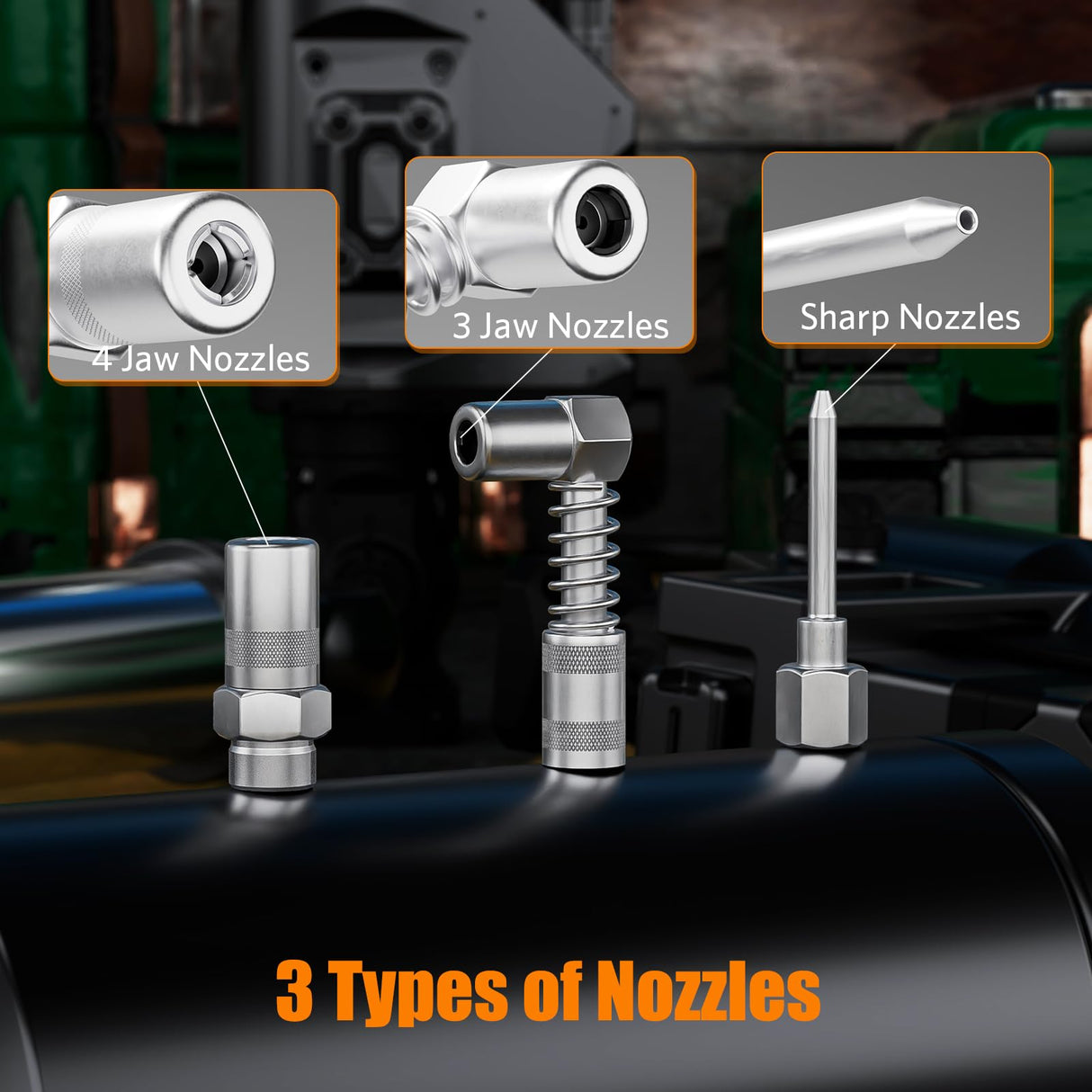 HTOMT 11pcs Grease Gun Lubrication Accessory Kit,360° Grease Coupler Adapter Multi-Function Quick Connects to Any Grease Fit on Any Machine,Connect Greasing 3 Types of Nozzles,Flexible Hose Extension HTOMT