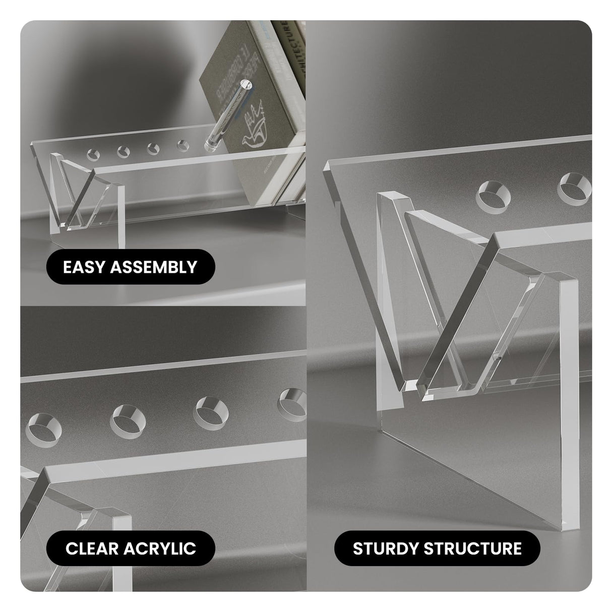 Sumerflos Acrylic Desktop Bookcase, Book Storage Organizer Bookshelves, Clear Mordern Tabletop Storage Rack for Office Home Shelf Display for Cd/Magazine/Book - Clear Sumerflos