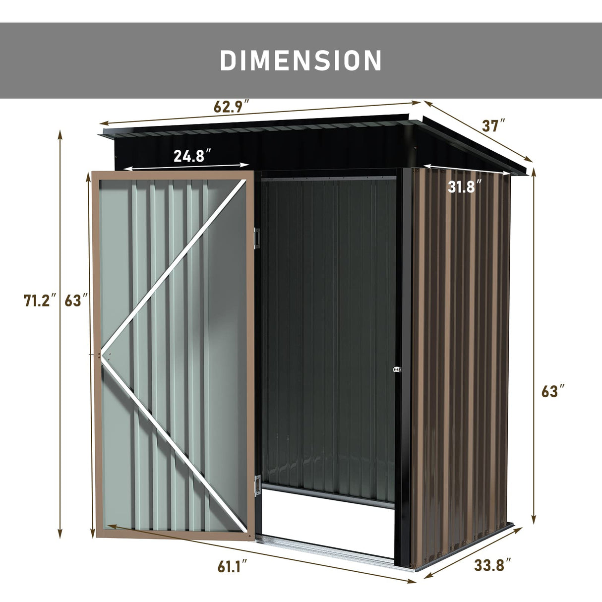 LEMBERI 5x3 FT Outdoor Storage Shed with Floor,Tool Garden Metal Sheds with Lockable Door,Outside Waterproof Galvanized Steel Storage House for Backyard Garden, Patio, Lawn Brown LEMBERI