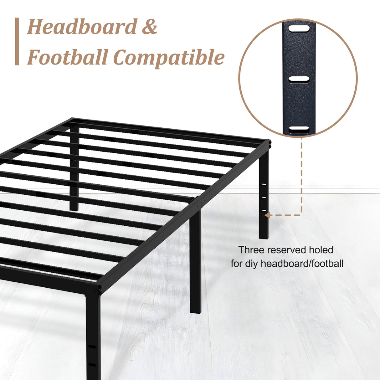 TUYOHW Twin Bed Frame with 18 Inch Tall Underbed Storage Space, Metal Bed Frame with Max 2000LBS Heavy Duty Metal Slat Support, DIY Headboard Holes, No Box Spring Needed, Easy Assembly, Black TUYOHW