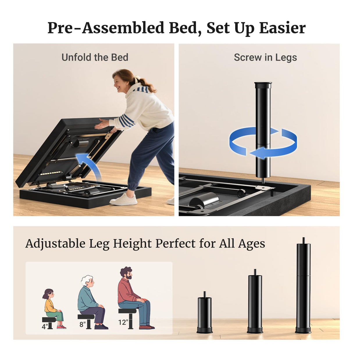 Tami Tami T600 Adjustable Bed Frame Split King Size with Remote & Massage - Syncable Electric Beds Bases, Zero Gravity, Dual Side USB, Nightlight, Quiet Motor, 5 Min Easy Assembly Tami Tami