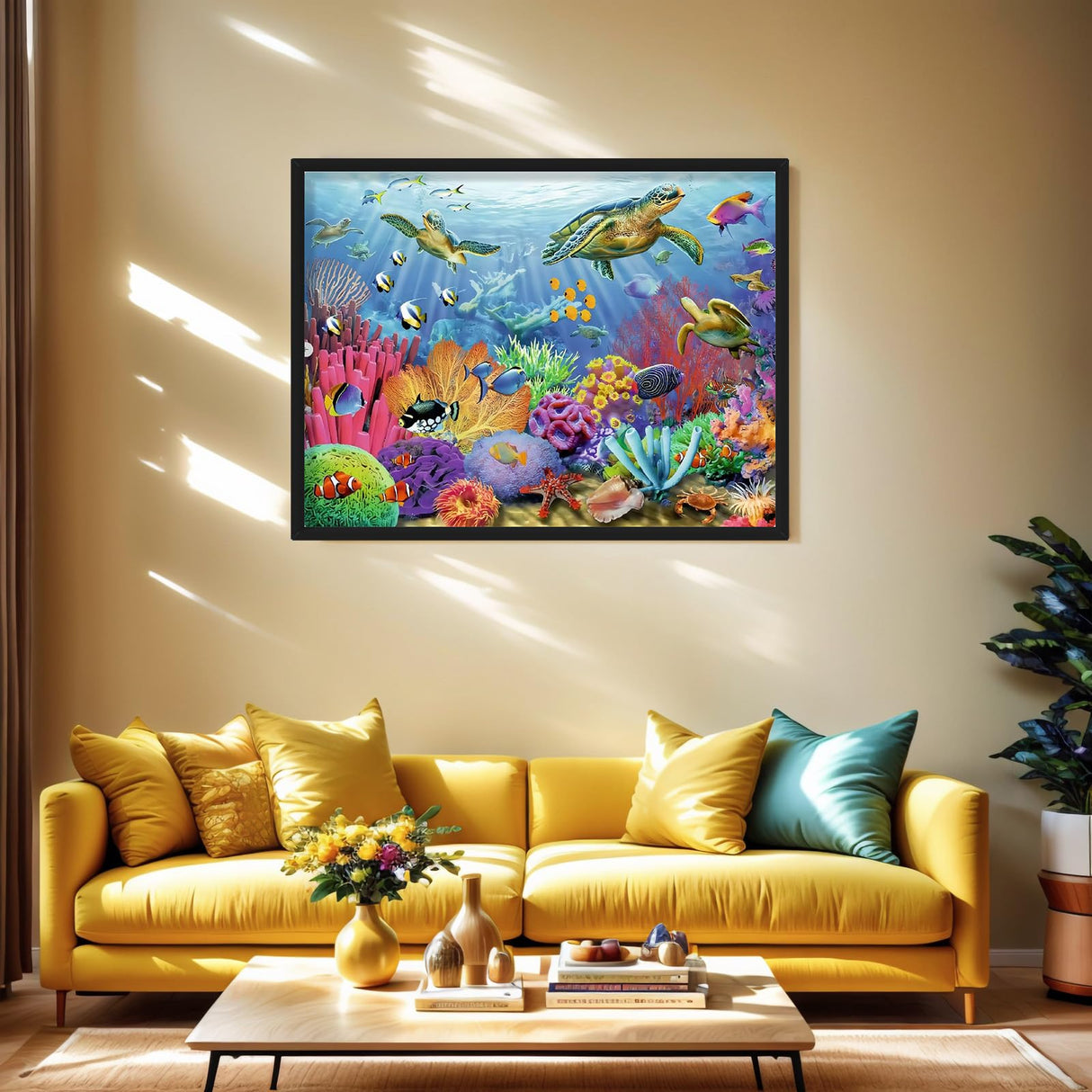 PINFFSHU Sea Turtle Diamond Art Kits for Adults, 5D Animal Diamond Painting Kit for Beginners Round Diamond Dots Full Drill Gem Art, DIY Crafts for Adults Home Wall Sea Turtle Decor Gift 16x12 Inch PINFFSHU