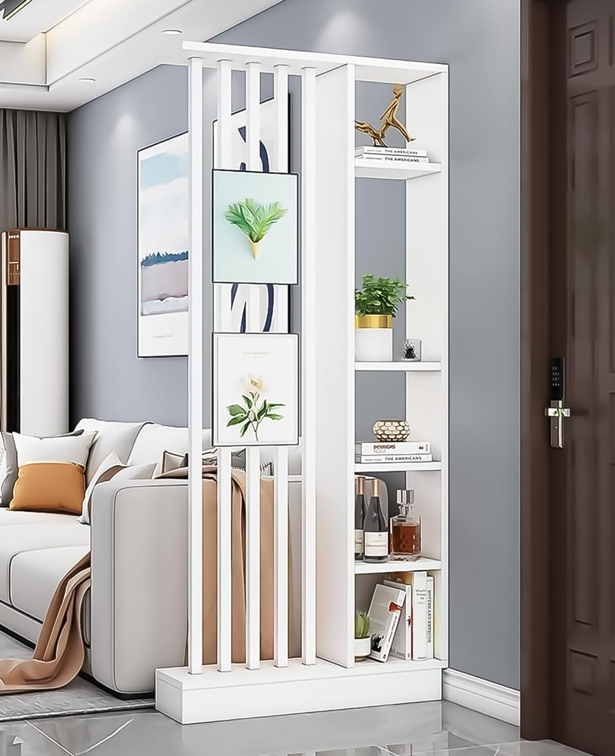 Wall Room Divider, Storage Cabinet Storage Display with Shelves, Modern Freestanding Wood Room Divider Screen, Wall Privacy Screens for Home Office Decorative (White,31.5" L x 9.5" W x 79.5" H) Kavie