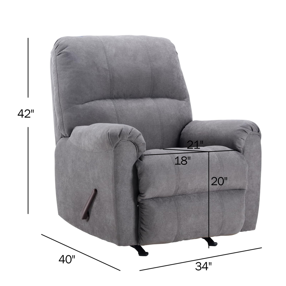 CANMOV Rocker Recliner Chair for Adults,Manual Recliner Chair with Overstuffed Backrest and Armrests, Soft Fabric Manual Rocking Reclining Sofa for Living Room,Grey CANMOV