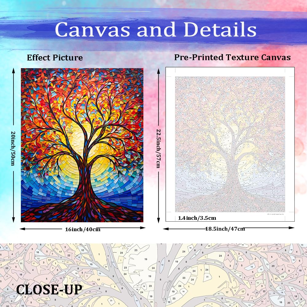 JUJUHOOD Abstract Tree Paint by Numbers Kit for Adults, Stained Glass Adult Paint by Number Kits,DIY Acrylic Paint by Number on Canvas for Home Wall Decor 16X20 Inch JUJUHOOD