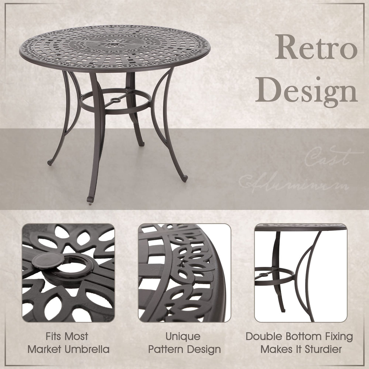 MFSTUDIO Cast Aluminum Bar Height Patio Dining Set of 7, Outdoor Table and Chairs Set with 1×54" Round Aluminum Patio Table and 6×Swivel Outdoor Bar Stool MFSTUDIO