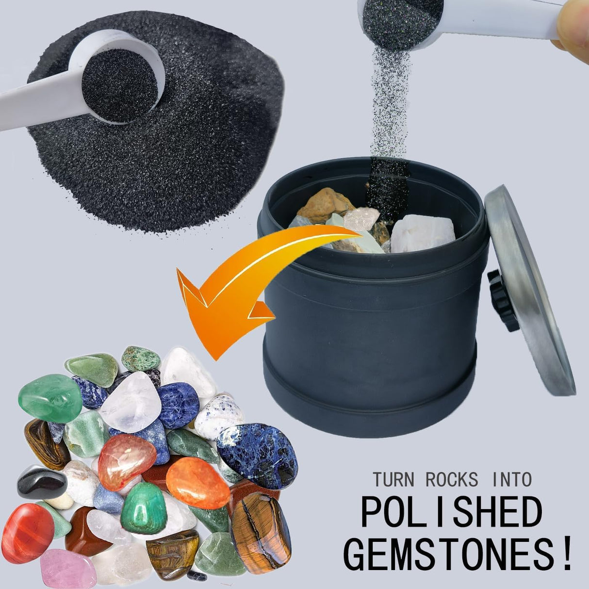 Total 6 LBS Weight Rock Tumbler Grit Set, 4 Step Tumbling Media Refill-Coarse/Medium/Pre-Polished/Final Polish, Silicone Carbide Polisher Grit for Any Rock Tumbler, Rock Polisher, Stone Polisher Tonmp