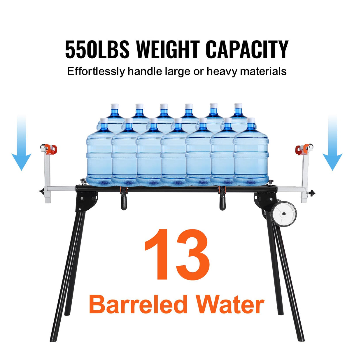 VEVOR Miter Saw Stand, 93in Collapsible Miter Saw Stand with Integral Mounting Bracket Clamp, Height and Length Adjustable, 500lbs Load Capacity with Wheels Portable Compact Folding Miter Saw Stand VEVOR