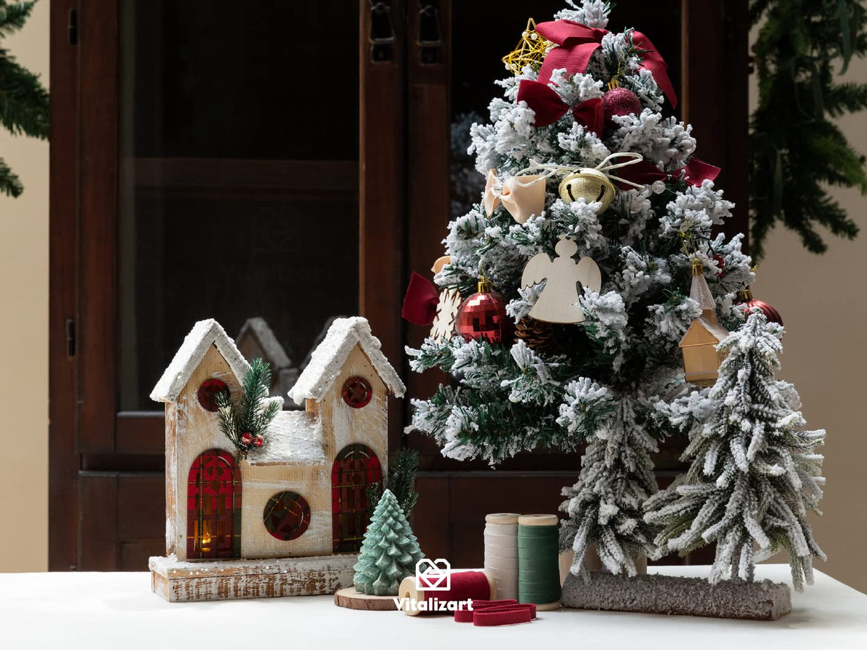 Vitalizart Christmas Velvet Ribbon Set 3/8" x 15 Yd Wooden Spool Fabric Trim 3 Rolls * 5 Yd for Christmas Wreath Decoration Handmade Craft Ornaments Gift Wrapping & Bow Making Vitalizart