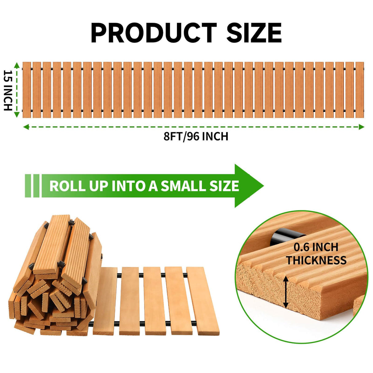 Wooden Garden Pathway Outdoor Walkway - 8 FT Roll Out Garden Pathway Walkway, Wooden Walkway with Non-Slip Surface, Decorative Boardwalk Path for Outdoor Garden Backyard Wedding Party xinyoec