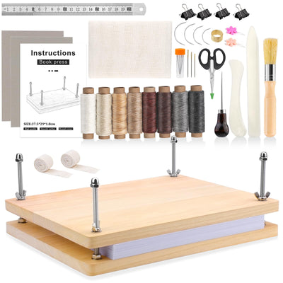 ZMAAGG 36 Pcs Book Binding Kits, 14.8 x 11.4 Inch Book Press Books Binding Materials Books Binding Supplies with 8 Pcs Wax Thread, Bone Folder Awl Large Eye Needles for Beginner DIY