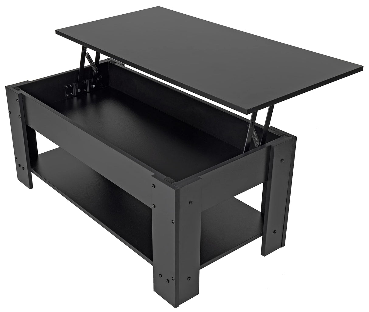Elevon Lift Top Coffee Table with Hidden Compartment and Storage Shelf, 19"D x 37.5"W x 22"H, Black Elevon