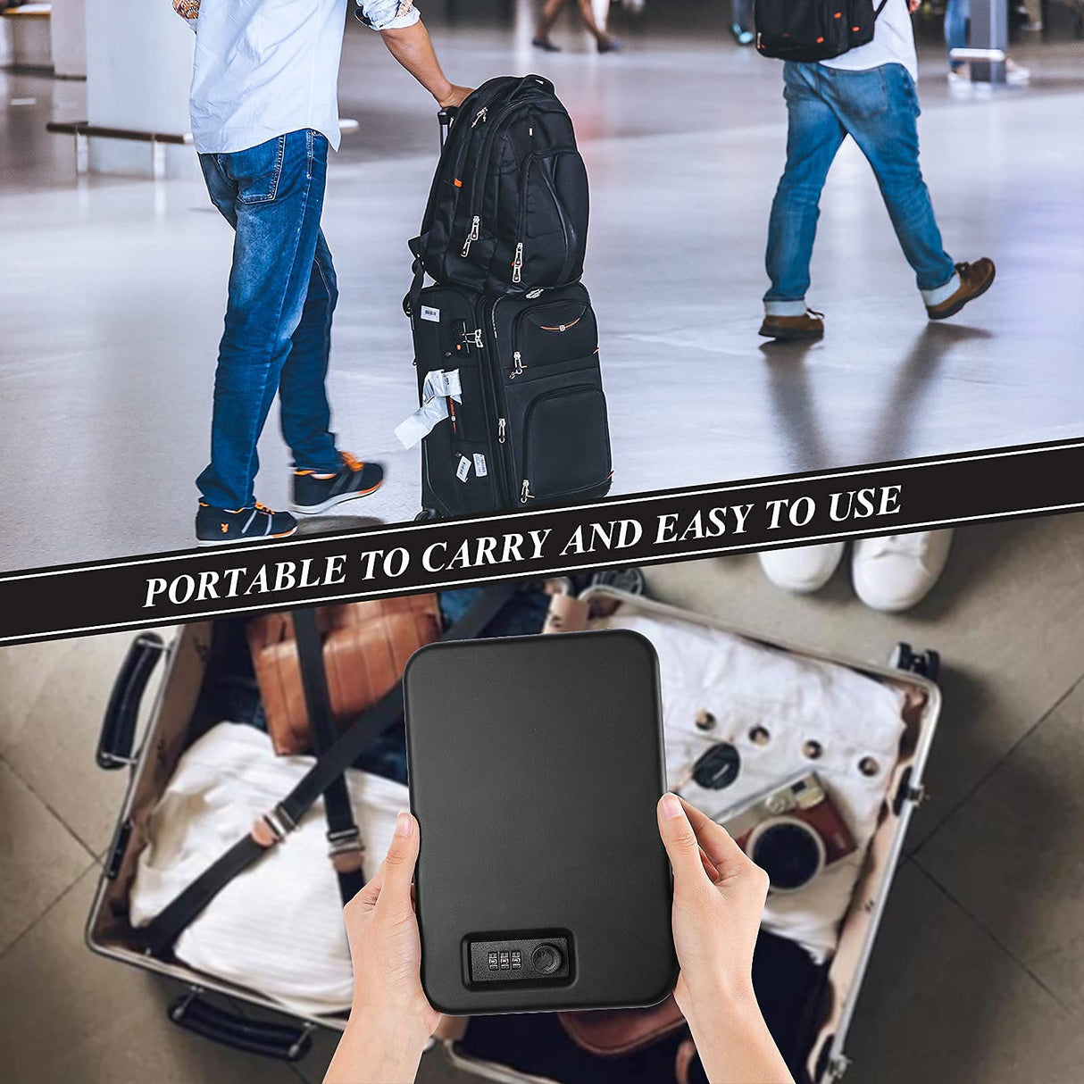 Dalmbox Portable Gun Safe for Pistols with Combination Lock Handgun Lock Box for Nightstand, Travel , Home, Car, Truck (9.4"X 6.4" X 1.8") Dalmbox