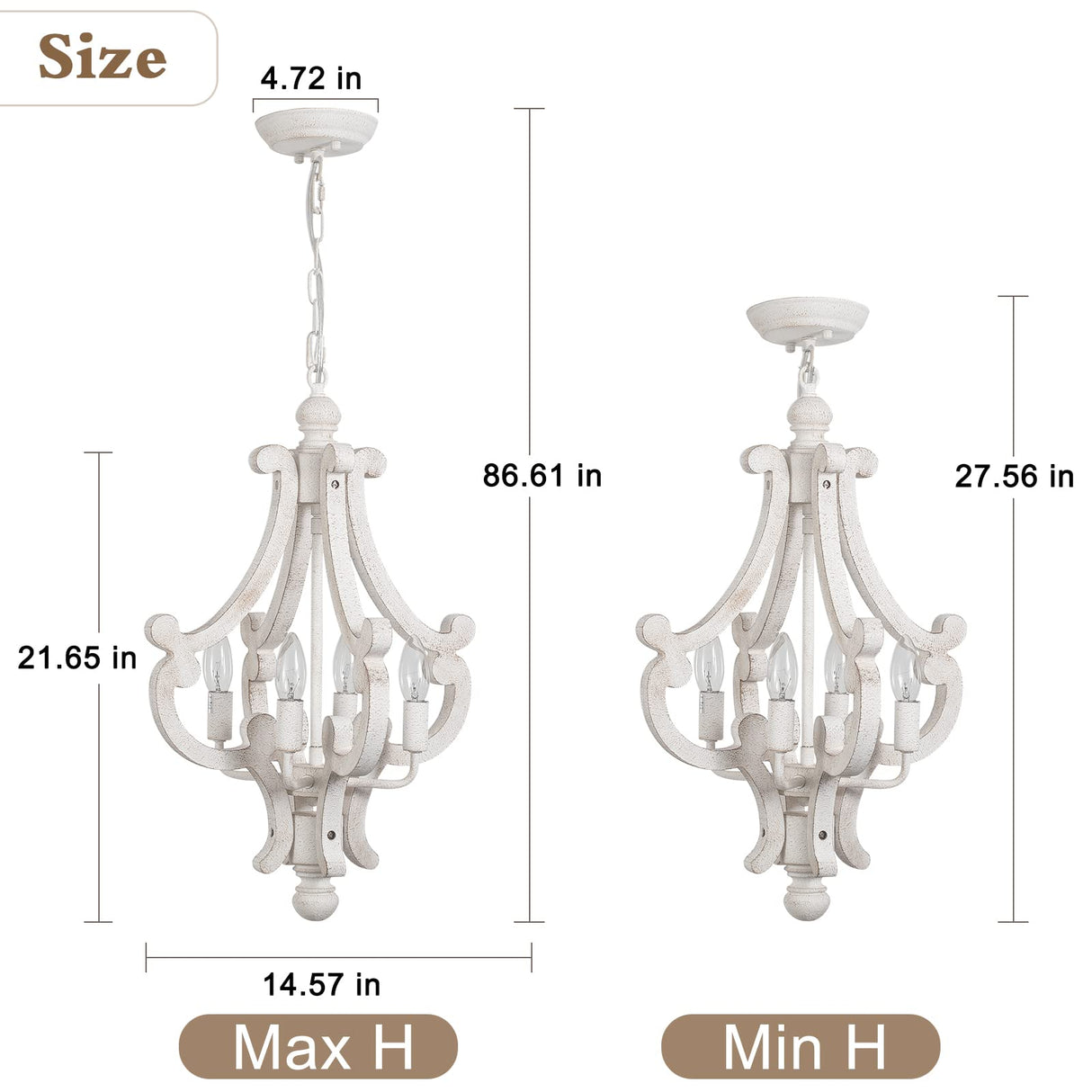 ALISADABOY Farmhouse Rustic Wood Light Fixture Distressed White Dining Room Pendant Chandelier French Country 4 Light Candle Hanging Lamp for Kitchen Island Living Room Bedroom Entryway Foyer ALISADABOY